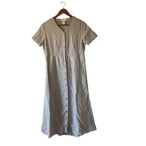 Vintage Eddie Bauer embroidered 100% linen shirt dress size small